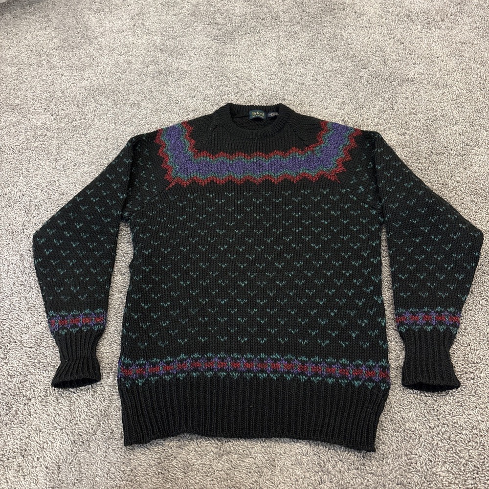 VTG Byford Enzo Wool Sweater Large Black Birdseye Knit Made In England 80s True